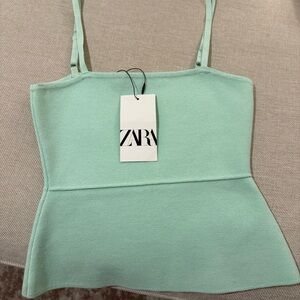 NWT New Zara Light Mint Green Peplum Tank Top Size Small